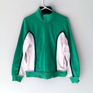 SJB Active Vintage Sweatsuit Jacket Mockneck Zip Front Green White Blue Medium